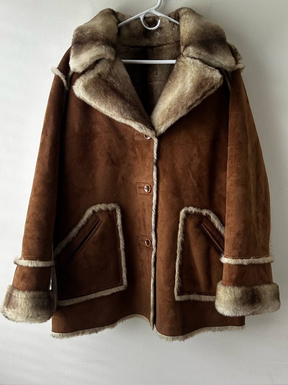 Vintage Y2K Dennis Basso Faux Fur Shearling Suede Ranch Coat Jacket Brown Tan 1X